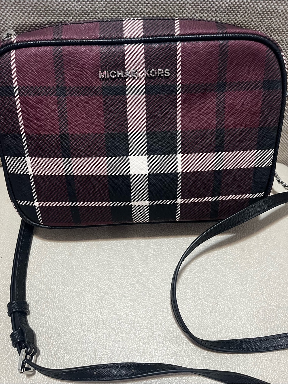 Michael Kors Jet Set Maroon Plaid Crossbody Bag - Picture 3 of 7